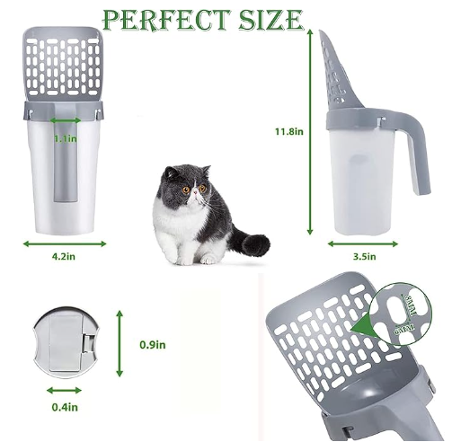 .Integrated cat litter scoop and self-cleaning cat litter box.