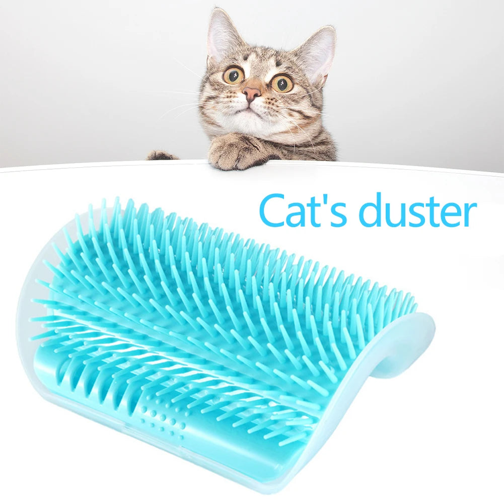 Pet corner brush, scratching comb with plastic bristles.