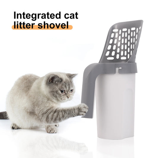 .Integrated cat litter scoop and self-cleaning cat litter box.