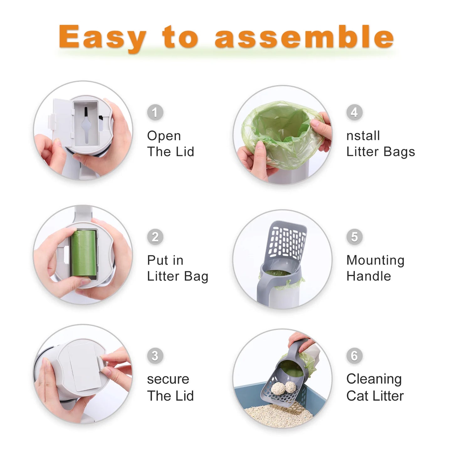 .Integrated cat litter scoop and self-cleaning cat litter box.